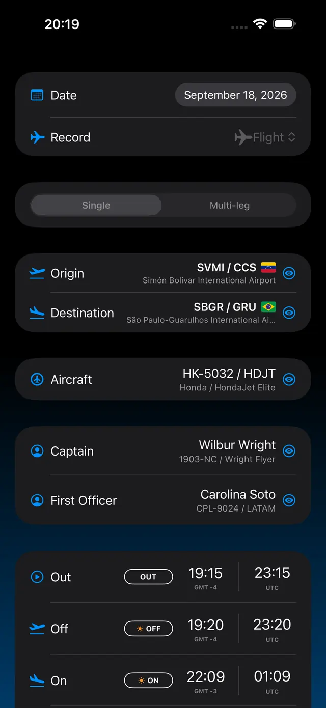 Flight entry — Logbook 365