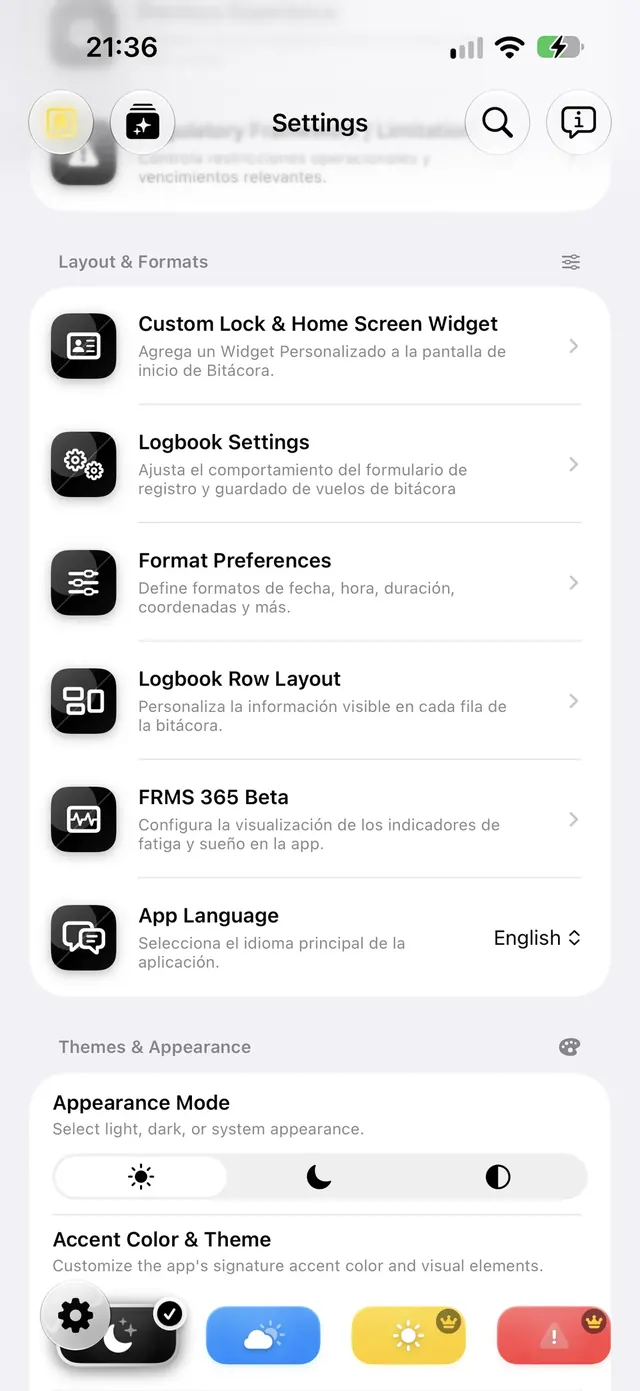Settings and appearance — Logbook 365